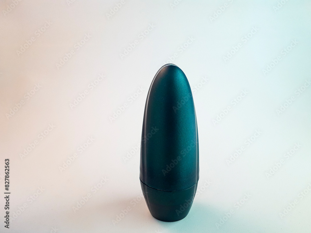 Pearl green plastic roll on bottle isolated on white background. Roll on deodorant packaging Pearl green plastic roll on bottle isolated on white background. Roll on deodorant packaging