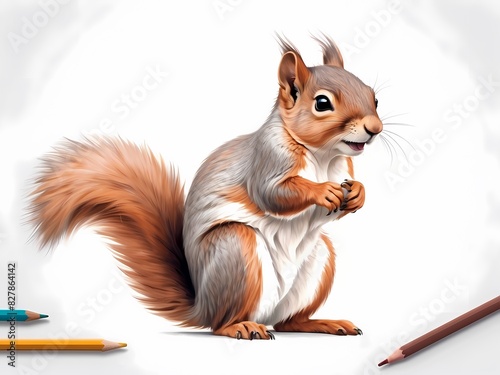 A quality colored pencil drawing of a cute and lovely Squirrel