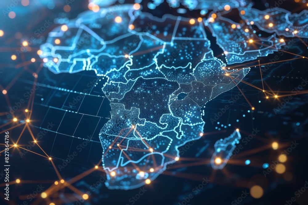 Fototapeta premium Digital Map of Africa Network Connection created with Generative AI