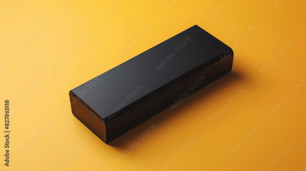 A black box sits on a yellow surface A black box sits on a yellow surface