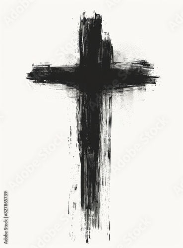 Minimalist Rough Cross: Hand-Drawn Vector Illustration in Black and White