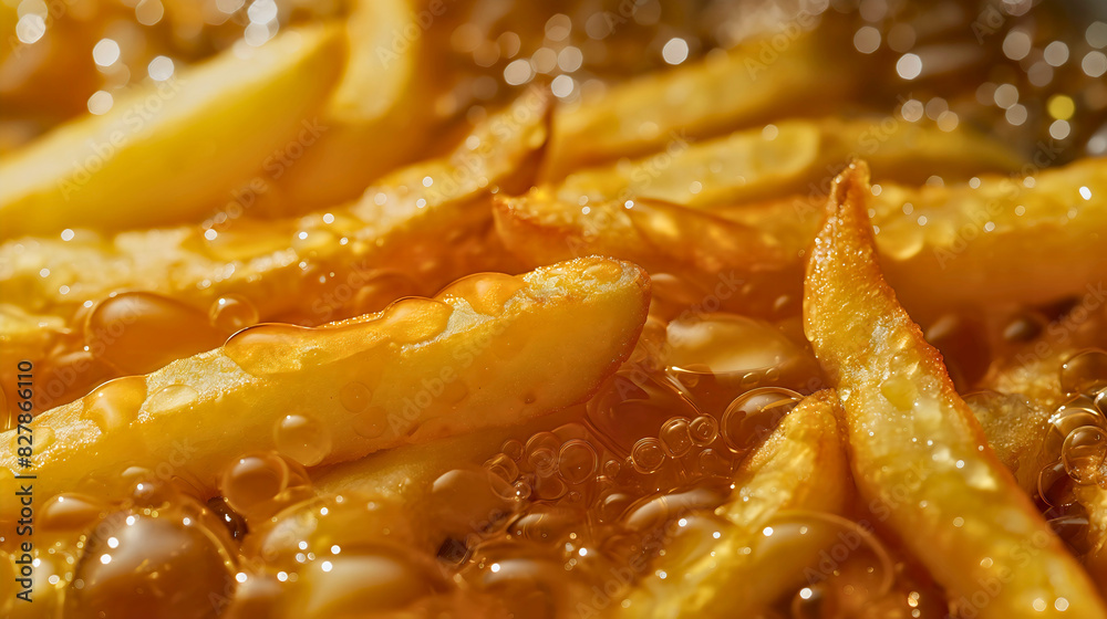 Closeup of french fries fried in deep oil basket, unhealthy American diet, fast junk food, potato frying in fryer, crispy restaurant kitchen meal full of calories, tasty chips, cholesterol Closeup of french fries fried in deep oil basket, unhealthy American diet, fast junk food, potato frying in fryer, crispy restaurant kitchen meal full of calories, tasty chips, cholesterol