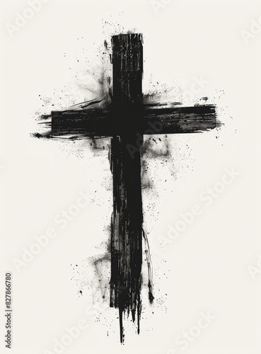 Minimalist Rough Cross: Hand-Drawn Vector Illustration in Black and White