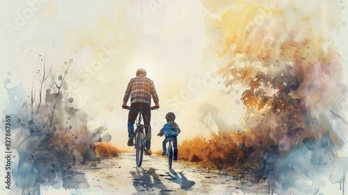 Joyful Moments: Father and Child Cycling Together © Aykhan