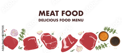 Food meat illustration Use for cooking steak and grilling vector cartoon illustration for a butcher shop or steakhouse menu.