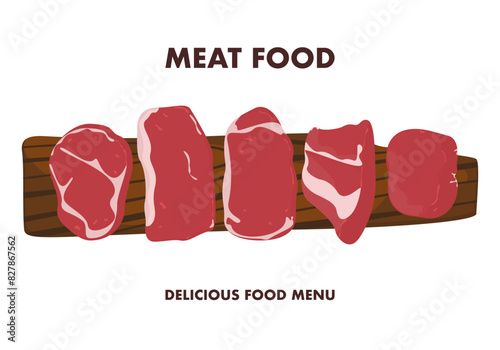 Food meat illustration Use for cooking steak and grilling vector cartoon illustration for a butcher shop or steakhouse menu.