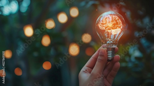Brainstorming Genius: Hand with Digital Lightbulb