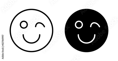 Smile wink icon set. wink eye smiley vector symbol. blink eye face emoji icon in black filled and outlined style. photo