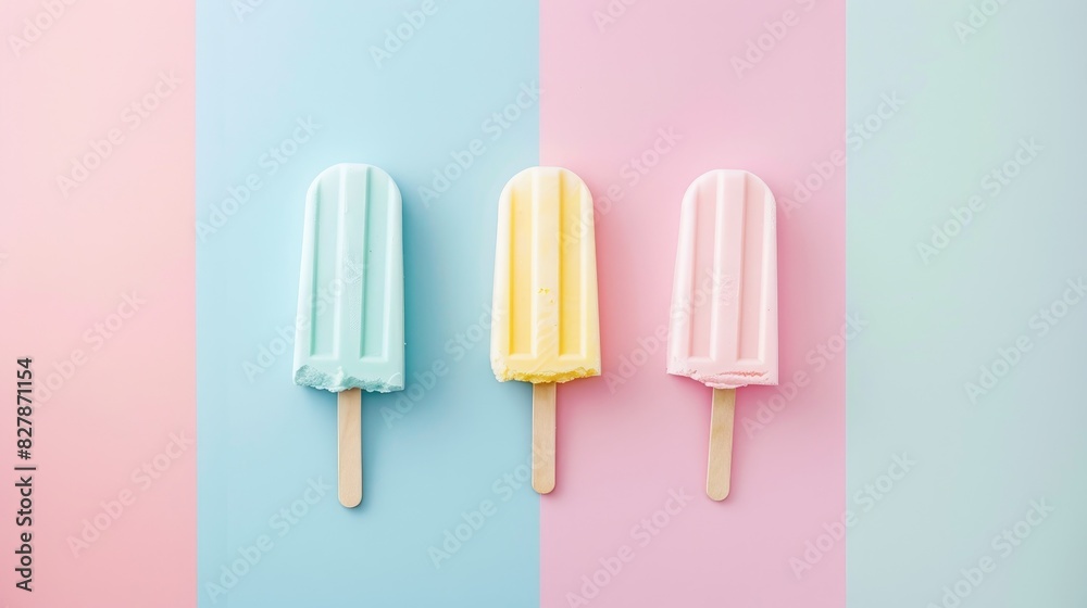 Ice cream sticks on a pastel colored backdrop Ice cream sticks on a pastel colored backdrop