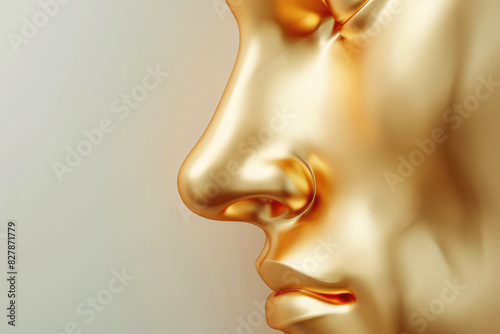 closeup of a 3d golden face