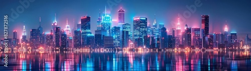 Neonlit digital urban panorama representing advanced technology and urban planning in a smart city environment