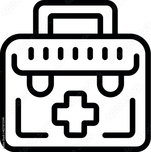 Doctor's medical bag icon with healthcare, first aid, and emergency services symbol in black line illustration for medical assistance and responder vector kit in clinic or hospital