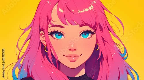 A vibrant 2d illustration of a girl with pink hair perfect for websites profiles and social media Female avatar included
