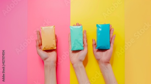 Colorful Mockup Designs in Hands photo