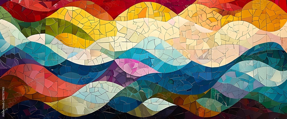 Cascading waves of color sweep across a canvas of geometric shapes, each hue blending seamlessly into the next. The resulting mosaic is both vibrant and serene, evoking a sense of harmony and balance. Cascading waves of color sweep across a canvas of geometric shapes, each hue blending seamlessly into the next. The resulting mosaic is both vibrant and serene, evoking a sense of harmony and balance.