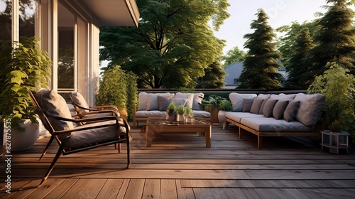 photo of a backyard deck with outdoor furniture.