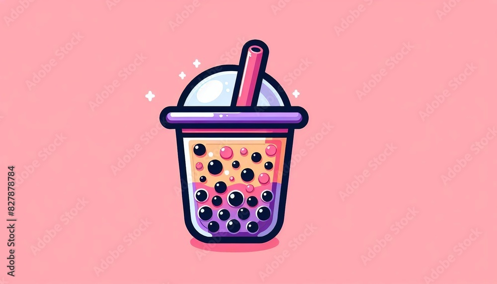 Cute Bubble Tea Illustration. A charming illustration of a bubble tea drink with colorful tapioca pearls on a pink background. Cute Bubble Tea Illustration. A charming illustration of a bubble tea drink with colorful tapioca pearls on a pink background.