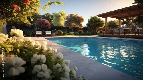 photo of a beautiful swimming pool in a backyard.