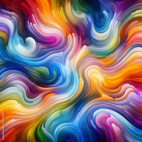 Abstract background  chaotic waves of rainbow colors.