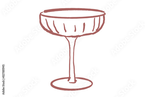 Hand drawn illustration of cocktail glass. Simple line art design for print. Naive art style. Concept for alcohol drinks and party time. 