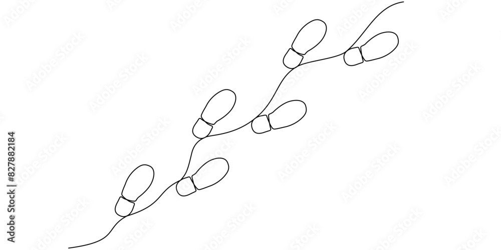 Footprint of the foot in the shoe drawn in one continuous editable line. Diagonal shoe footprint in simple linear style. Vector illustration.