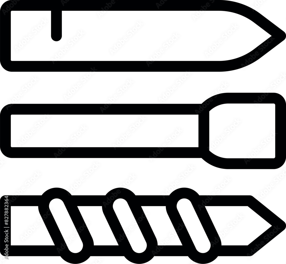 Set of vector icons illustrating a knife, chisel, and screwdriver in a simplistic black and white outline Set of vector icons illustrating a knife, chisel, and screwdriver in a simplistic black and white outline