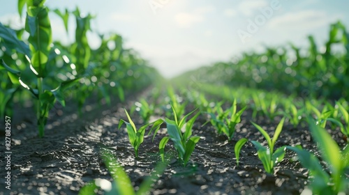 Rows of green corn stalks stand tall in a field each plant carefully spaced according to datadriven seeding recommendations. photo