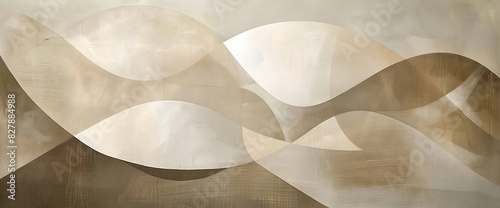 A harmonious abstract composition with soft, flowing shapes in earthy tones, resembling a tranquil landscape bathed in sunlight.