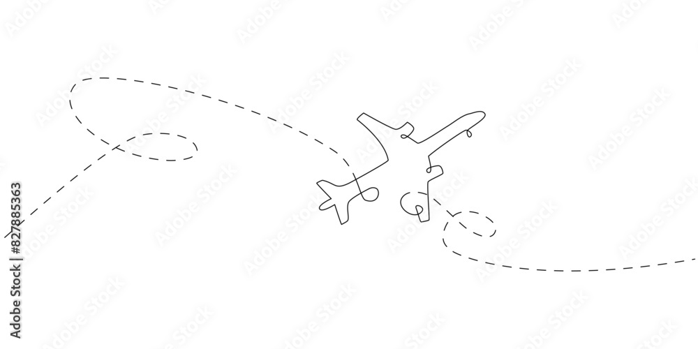 Vector one line art illustration of a airplane silhouette Vector one line art illustration of a airplane silhouette