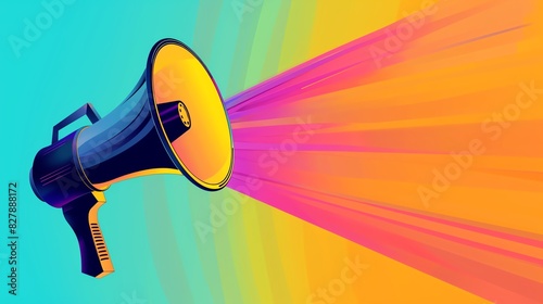 An eye-catching gradient background with a megaphone symbolizing marketing and advertising strategies. photo