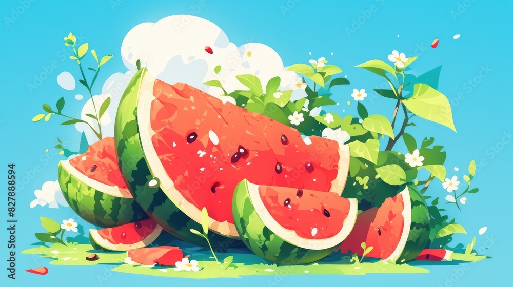 2d illustration of a watermelon in a cartoon style 2d illustration of a watermelon in a cartoon style