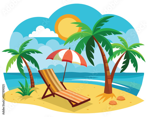 Beach with palm trees and umbrella