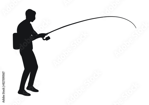 Fisherman holding a curved fishing rod, silhouette figure