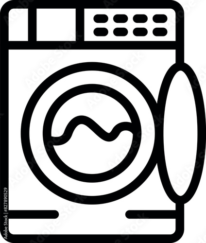 Line art illustration of a frontloading washing machine, symbol for laundry and appliances photo
