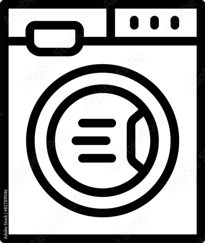 Black and white icon of a frontloading washing machine, perfect for web and app design photo