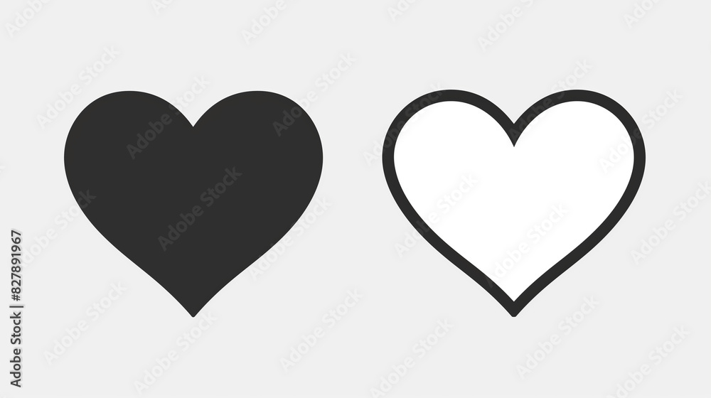 Two Hearts Symbols, Black and White, Minimalistic Design

