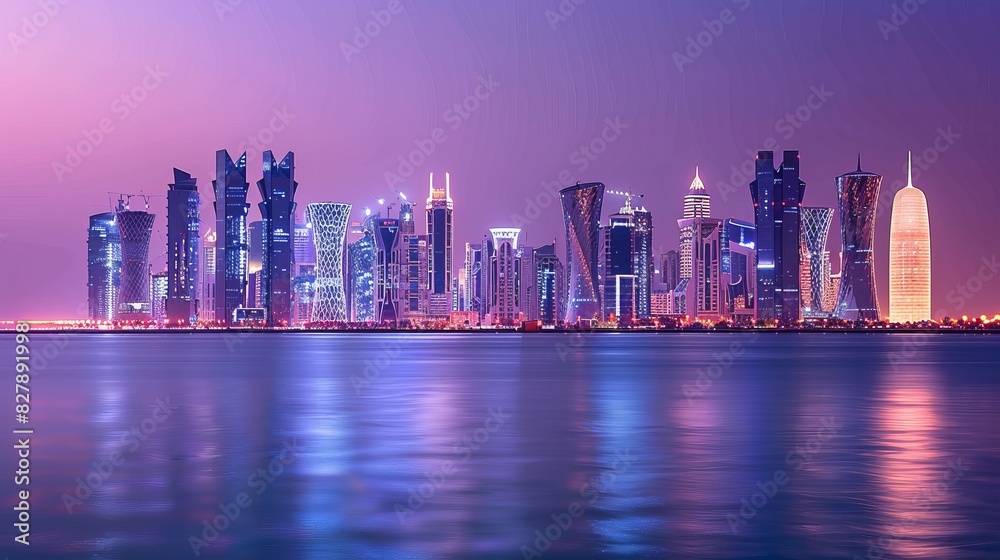 The skyline of Doha city after sunset, Qatar. The skyline of Doha city after sunset, Qatar.