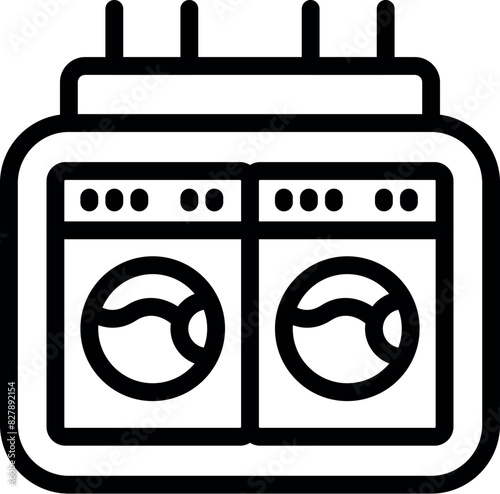 Black and white line art icon representing two commercial washing machines side by side
