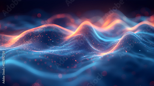 The blue neon wave line background exudes a dark, moody ambiance, with glowing, futuristic elements that create a sleek, abstract, and vibrant atmosphere photo