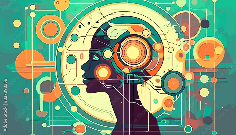 Fototapeta premium Digital Nexus: Abstract Fusion of Mind and Machine