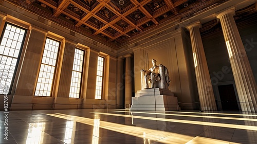 Interior view of the Lincoln statue in the Lincoln Memorial Washington DC United States of America North America : Generative AI