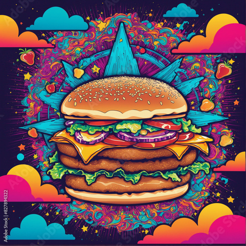 artwork, hamburger, graffiti, illustration, 2d image, vector, generative AI,