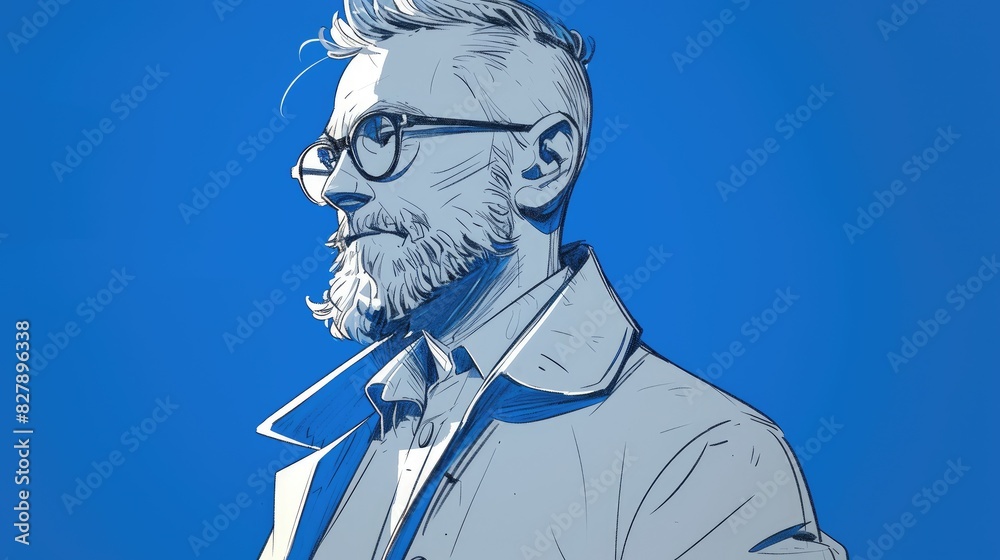 Fototapeta premium A cartoon depiction of a man from Bavaria sketched in charming blue lines