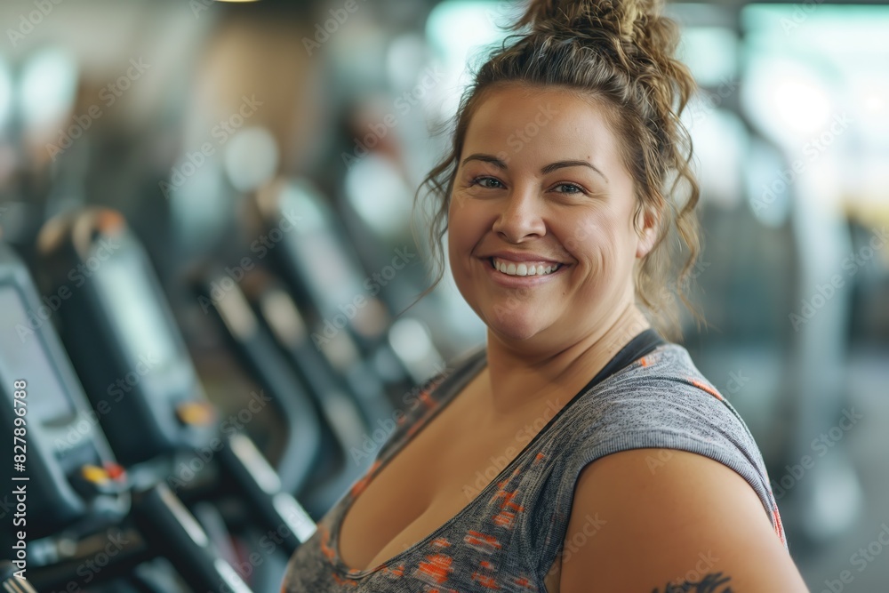happy smiling overweight woman at gym portrait with copy space, weight training and fitness journey positive and supportive atmosphere, happy smiling overweight woman at gym portrait with copy space, weight training and fitness journey positive and supportive atmosphere,
