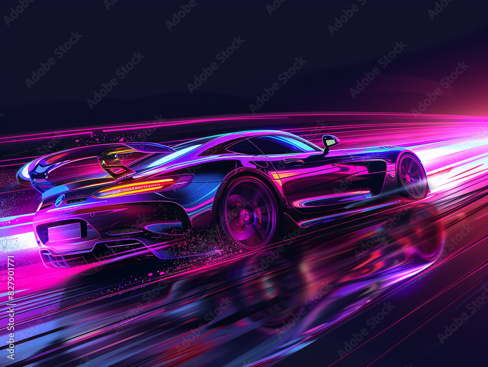 Futuristic modern wave synth wave car. modern sport car with neon backlight contours.
Futuristic modern wave synth wave car. modern sport car with neon backlight contours.