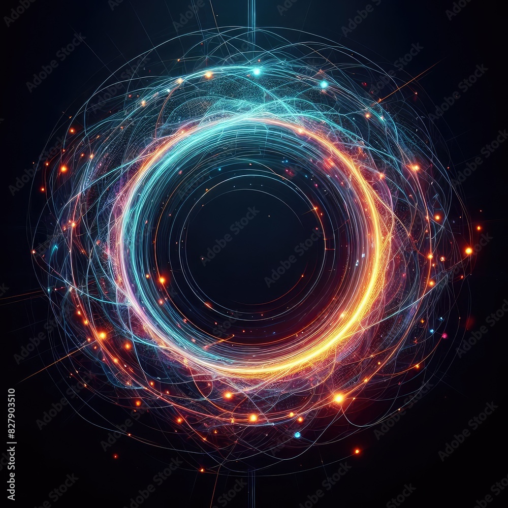 Obraz premium Abstract neon energy sphere circle on a black background