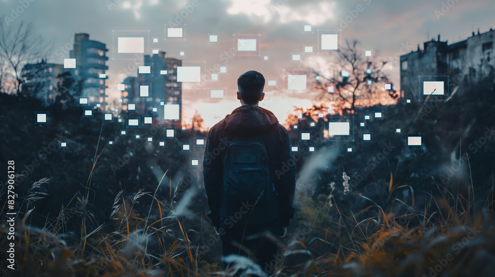 Video marketing icons surrounding a person Video marketing icons surrounding a person