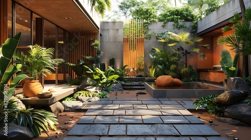 Commercial exterior designed with sustainable and eco-friendly materials  realistic interior design