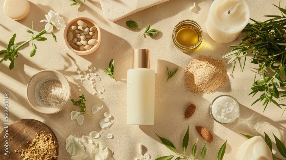 Natural Ingredients Highlighted in BeigeThemed Skincare Advertisement