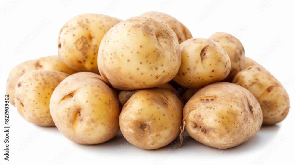 Fresh organic potatoes isolated on white background. Top view, flat lay Fresh organic potatoes isolated on white background. Top view, flat lay